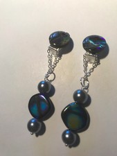 Ohrclips/ Abalone Muschel Cabochon/Vintage Glas/Glasperlen/2 in 1/ 5 cm