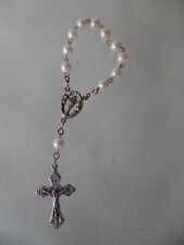 Billiger Kinder Rosenkranz weiß 10er Zehner "Kultur" Kommunion Geschenk m. Kelch