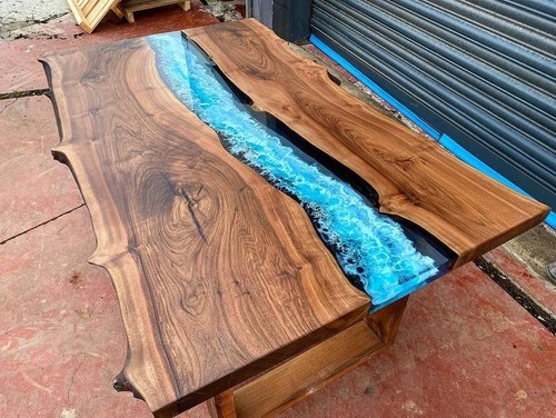 Blue epoxy river table - epoxy,