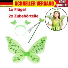 Tinkerbell Kostüm Mädchen PrinzessinKleid Feenflügel Zauberstab Stirnband NEU DE