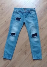 MNG Jeans Hose USED EFFEKTE Gr.34 blau+Waschung Details 5-Pocket 100% Baumwolle
