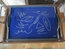 Designer Vintage Axis Tablett Serviertablett Glas Holz