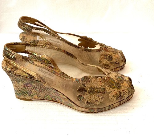 Bronze keilabsatz sandalen - keilabsatz,
