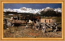 Vacche aggiogate Giovanni Segantini Kühe Tränke Karren Berge H A3 0320 Gerahmt