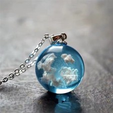 Weiße Wolken Blauer Himmel Halskette Harz Glaskugel Terrarium Schmuck Anhänger