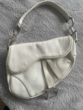 White/cream Vintage Leather Original Dior Saddle Bag Made In Paris