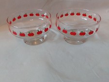Dessertschalen mit Fuß  - Glas -2  Stück,retro, Apfelmuster,