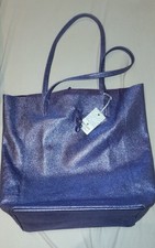 Italy Shopper Tasche,matallic, glitzer lila Flieder, Echtleder, kaum getragen,