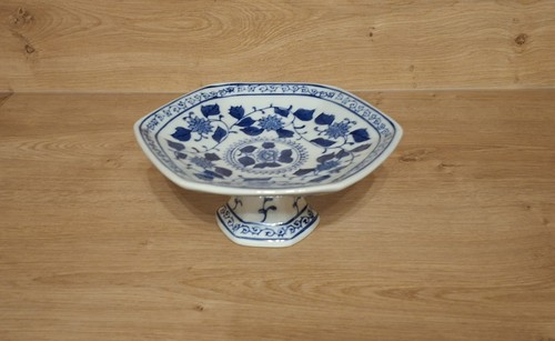 Schale mit fuß blau - mit, blau-weiß