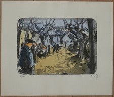 Werner Lichtner-Aix Farblithographie Auflage 88/100"Boulespieler" 37,6 x 26,6 cm