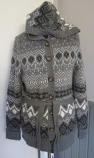 Dicke  Strickjacke  mit  Kapuze   Gr. 40    H&M   Grau / Weiß / Schwarz