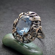 Jugendstil Ring 835 Silber blau Spinell alt antik c. 1920 RG 53