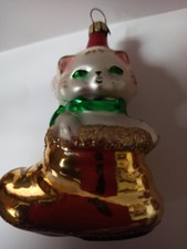 Raub-KATZE, 6 x deutscher Katzen-Christbaumschmuck Glas auch Inge Glas