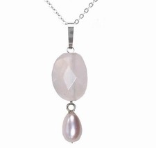 Rosenquarz  Anhänger + rosa Flussperle Massiv 925 Silber (nicht vergoldet)  (01