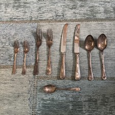 Besteck Sheffield Plated Konvolut EPNS A1 Messer, Gabeln, Löffel, Kuchen9 Teile