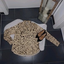Neu Blusenhemd H&M 38 40 creme braun Leoprint Satinbluse TopZustand
