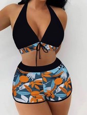 Tropical Vibes – Sportliches Bikini-Set mit Shorts & Print, XL (44)