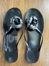 Menghi Damen Zehentrenner Sandalen mit Strass-Blüten Sehr guter Zustand Gr  41 