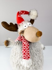 Weihnachts-Elch Figur Tier Stehaufmännchen Zipfelmütze & Schal ca. 40 cm Deko