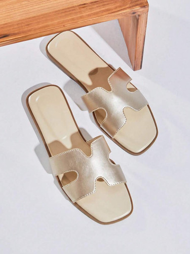 Damen sandalen flach gold - flach,