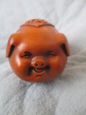 Antike alte Asiatische Holzskulptur Miniatur Schnitzerei Schwein 58 x 47 x 48mm