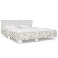 Bett Grau Natur Rattan 180x200