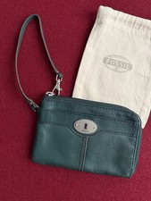 Fossil Marlow Zip Wristlet Clutch Leder Portemonnaie Geldbörse „Forest“ Petrol