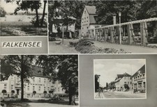 Falkensee. Mehrbild AK s/w. Dorfstraße, Seeblick, Rat der Stadt Falkensee, Gebäu
