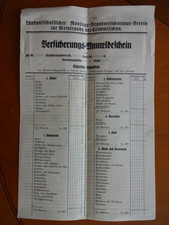 Versicherungs-Anmeldeschein um 1910, Crimmitschau zur Weintraube, altes Original