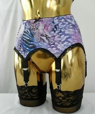 6 Strap Blau/Mauve Leopard Animal Print Designer Strumpfgürtel 31-34 Zoll Taille