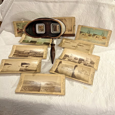 Antiker Stereo Betrachter Stereoscope Stereo Viewer aus Holz mit 10 Stereobilder