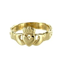 Irischer Claddagh Damenring 9 kt Gelbgold gemustert gepunzt massiv Gold