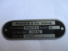 Typenschild ID-plate data piaggio Vespa 50 N V5B1T V5 B1T 50N Schild s67 Roller 