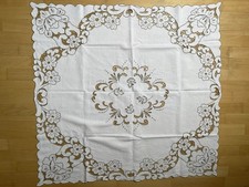 Richelieu TischdeckeHandarbeit  weiß 105 x 110 cm gestickt Baumwolle TOP Zustand