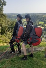 Supair Evasion Airbag, Tandem Gurtzeuge, Rot / Grau, gebraucht, mit Sitzbrett