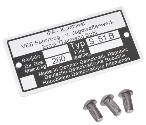 Rahmenplakette typenschild - rahmenplakette,