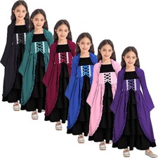 Kinder Mädchen Langes Kleid Thematisch Kostüm Schichten Kleider Trim Kleidung
