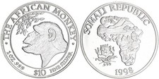Somalia 10 Dollar 1998 African Monkey 1 Unze Silber PP oder PP-ähnlich 128180