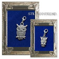 CHARM ANHÄNGER EULE WEISHEIT 2 VARIANTEN 925er SILBER Karabiner f.ARMBAND +KETTE