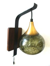 DORIA Wand Lampe Leuchte Kupfer Teak Glas Design 60er 70er Vintage