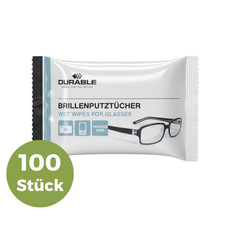 100x Brillen Reinigungstücher Brillentücher Putztücher feucht einzeln Durable