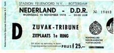15.11.78 Ticket Niederlande Holland - DDR in Rotterdam