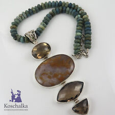 Riesiger 925er Silber Rauchquarz & Pietersit Anhänger an Lapis Kette (E4875)