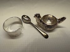 Queen Anne Kindereierbecher mit Löffel und Serviettenring versilbert