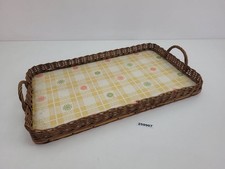 Tablett Korbgeflecht Spanplatte Blumen Karo-Muster 60er Jahre Küche #259907