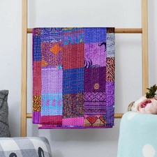 Indische Handarbeit Vintage Seide Patchwork Kantha Tagesdecke Quilt...