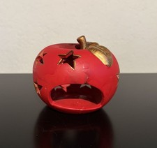Windlicht "Apfel + Sterne" Weihnachtsdeko Teelicht Keramik rot-gold