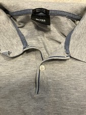 Boss Tshirt Shirt Poloshirt Grau Blau Kragen Knöpfe Baumwolle Gr XXL