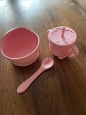 Rosa Baby Geschirr Set Schüssel, Becher mit Deckel, Löffel