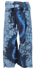 Batik Thai Fischerhose aus Baumwolle, Wickelhose, Yogahose - dunkelblau